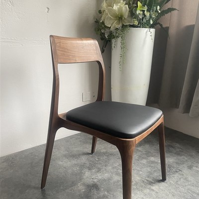 黑胡桃木全实木大云椅餐椅北美中式餐桌软包椅子简约靠背椅