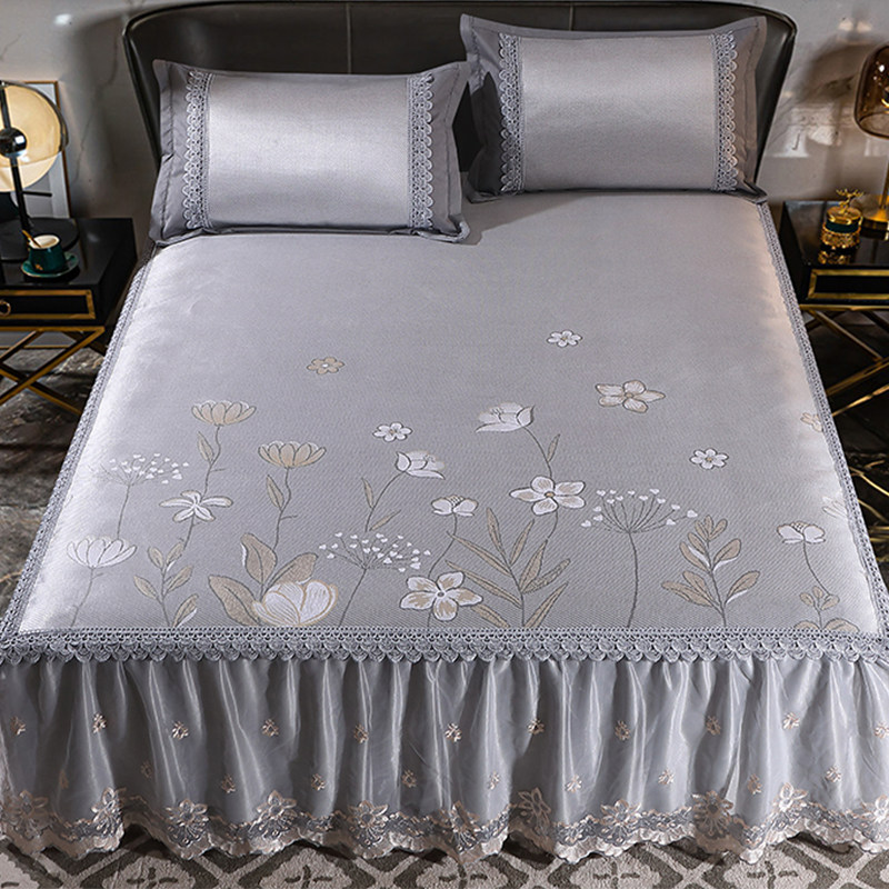 高档床裙款冰丝凉席三件套夏季蕾丝1.8m床罩空调软席子可拆卸水洗,床上用品,冰丝席,淘宝优惠券,粉丝福利购,淘宝优惠卷
