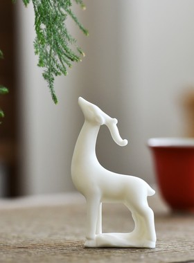 疯猴迷你小鹿陶瓷动物装饰盆景微景观造景茶桌桌面白瓷工艺品摆设