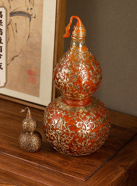 朱炳仁铜 福禄满盈铜葫芦瓶 家居装饰客厅玄关办公室送礼葫芦摆件