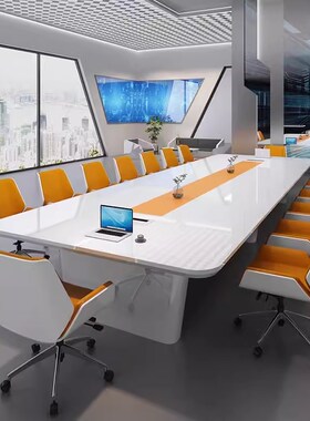 白色烤漆会议桌大型会议桌长桌时尚简约现代办公室洽谈桌椅组合