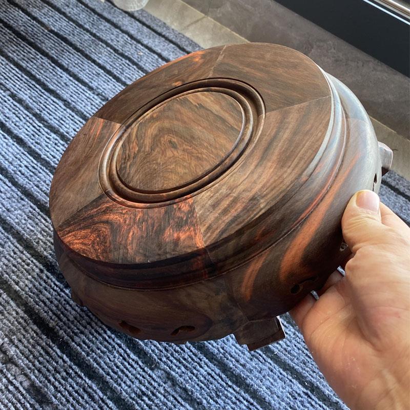 老挝大红酸枝工艺品摆件底座实木质花瓶圆矮凳工艺品底座交趾黄檀