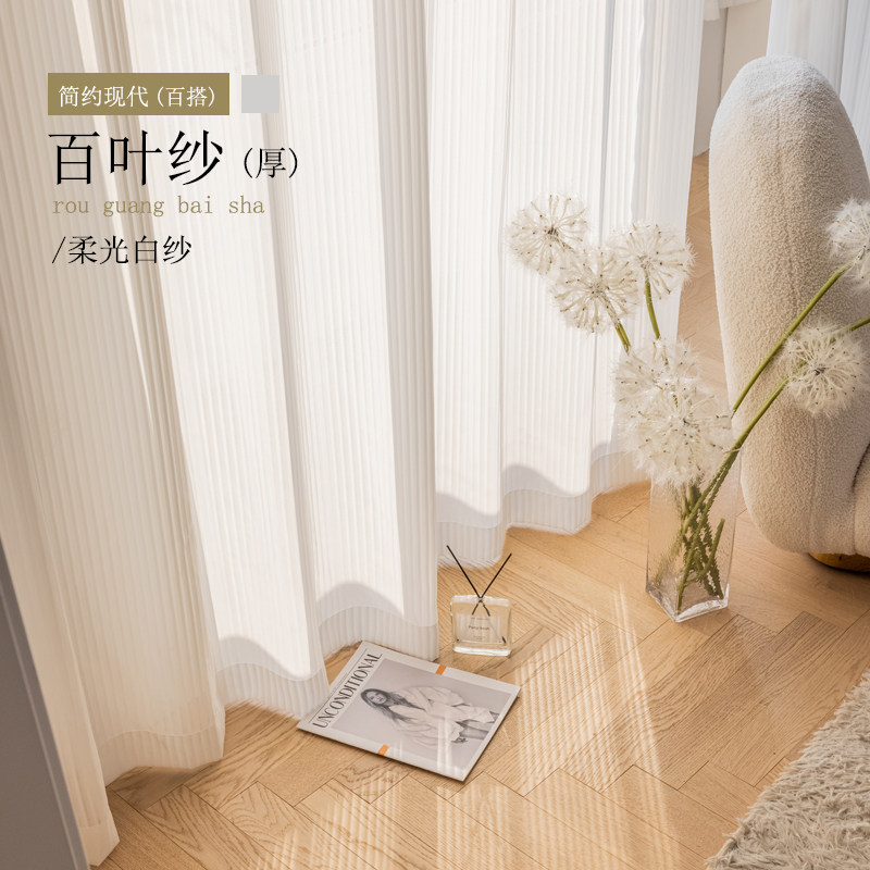 百叶窗帘透光不透人纱帘窗纱2022新款飘窗阳台纱梦幻纱幔客厅卧室