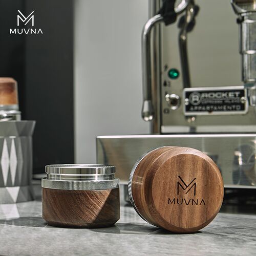 MUVNA意式咖啡机布粉器304不锈钢胡桃木压粉器51/53/58mm配套器具