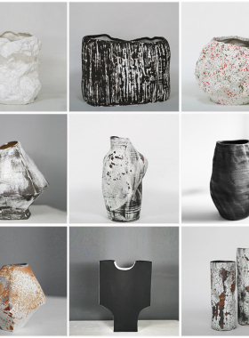 现代侘寂风陶瓷花器摆件样板间样品屋展示中心客厅饭厅书房艺术装