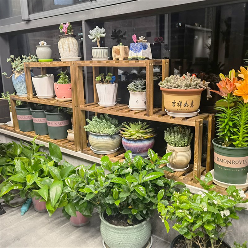 放在窗台上的花架阶梯式多层窗台高低多肉专用阳台台沿实木花架子