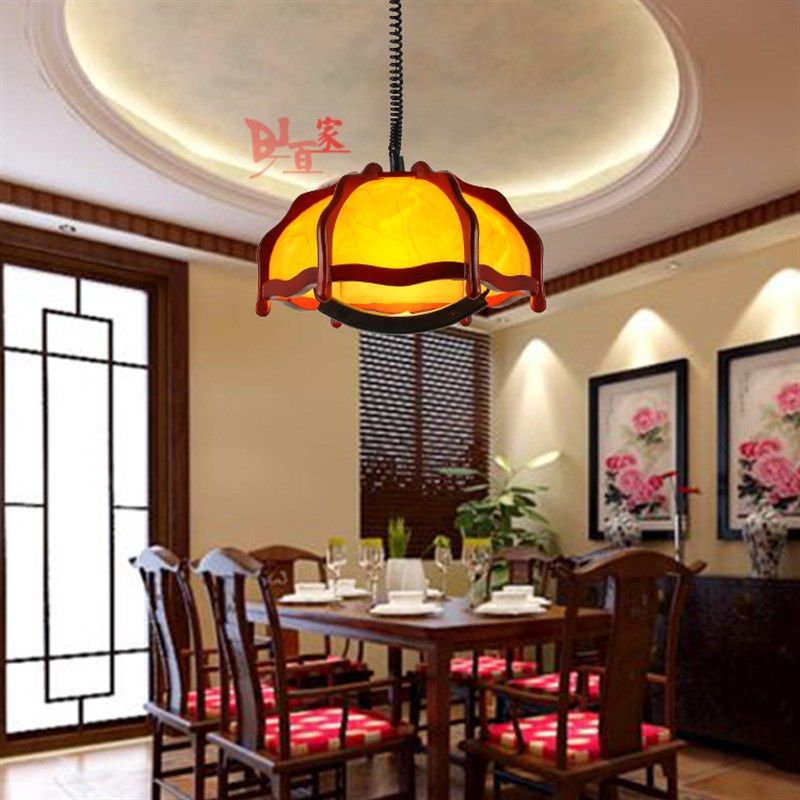 现代棋牌室吊灯实木灯现代红木酒店包厢麻将灯升降吊灯伸缩LED灯