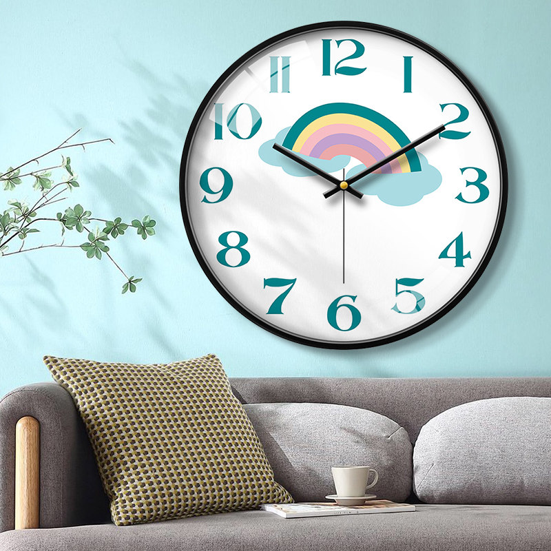 儿童挂钟卧室静音钟表客厅家用可爱装饰挂表现代简约创意时钟挂墙