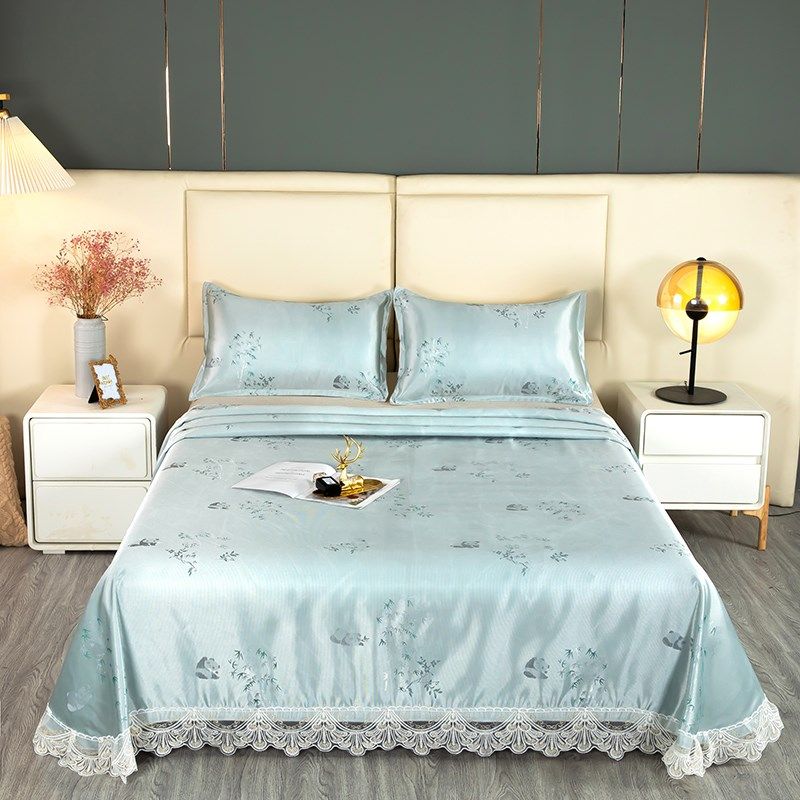 夏天冰丝凉席三件套凉感床单机洗水洗蕾丝边夏季空调软席子可定做