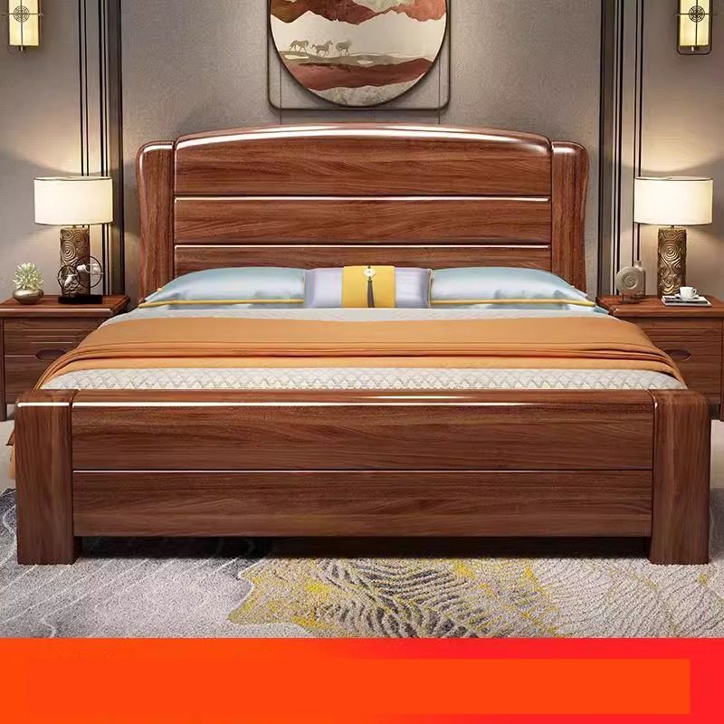 金丝胡桃木床双人1.8x2米一体加厚加粗抽屉主卧超厚榫卯实木床