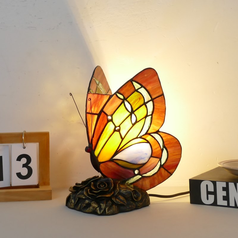 欧式创意彩色玻璃蝴蝶台灯 动物 卧室书房装饰摆件猫头鹰小台灯