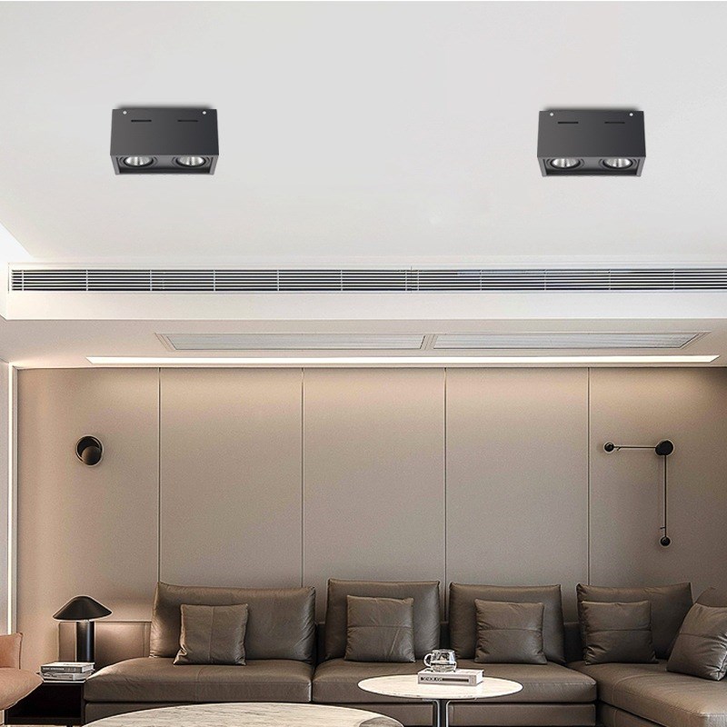 led明装筒灯格栅cob斗胆射灯客厅无主灯三头方形免开孔吸顶盒子灯