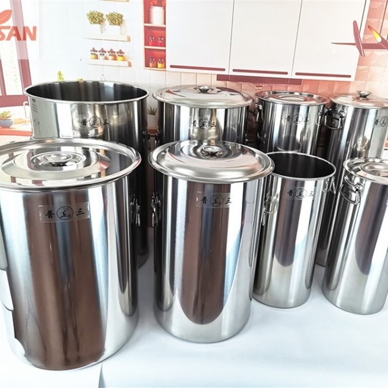 SC珍珠奶茶桶不锈钢桶长奶筒白钢汤桶带盖加厚20/22/25cm高45cm60