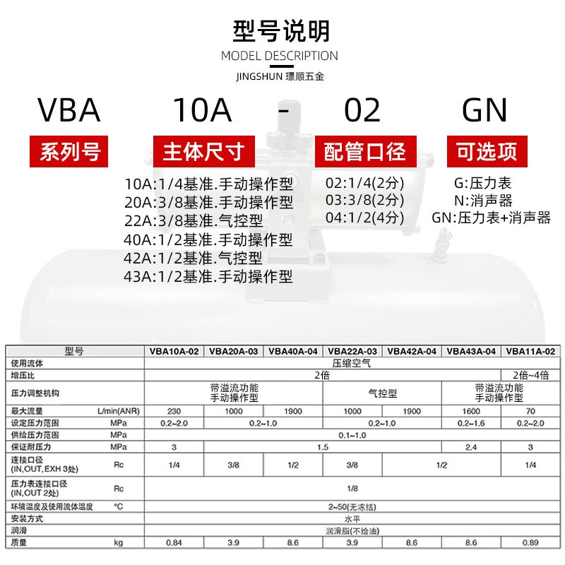 气动空气VB増压泵 气体加压泵储蓄缸VB10-02/10
