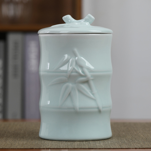 陶瓷茶叶罐密封罐青瓷浮雕茶罐家用储存罐绿茶红茶普洱龙井防潮罐