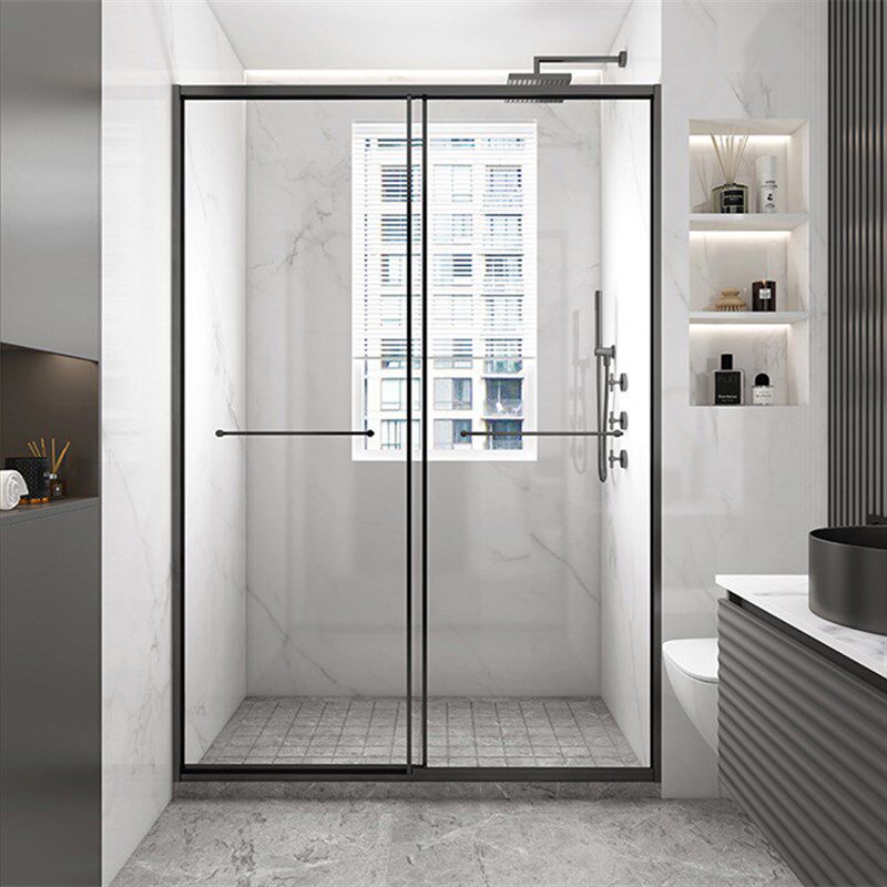 黑色窄边2.5全包框不锈钢淋浴房双移门干湿分离钢化玻璃浴室推拉