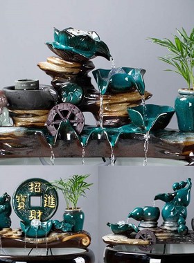 陶瓷自动流水鱼盆鱼缸鱼池过滤器喷泉瀑布布景造景装饰摆件循环水