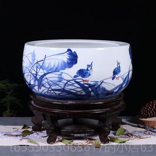 正品桌面圆形小陶瓷缸带厅底座景镇鱼养金鱼乌龟缸荷花盆客装德饰