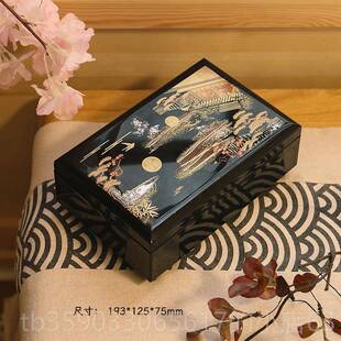 正品日进品口山中漆器钿首饰盒小型高档精致本三金收纳珠宝盒工艺