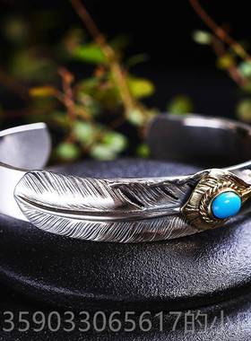 正品天使愿S25银饰品手鐲男9潮人个性高桥吾郎风格手羽毛开之口镯