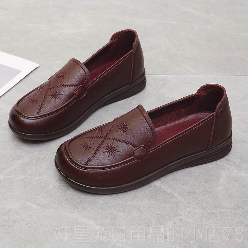 高档春秋中老女单鞋真皮妈妈休年闲鞋一脚蹬软底士老北京皮鞋奶奶