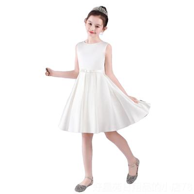 高档新女主圣诞节公款主裙元旦红童色缎布持礼服诗朗诵钢琴演出服