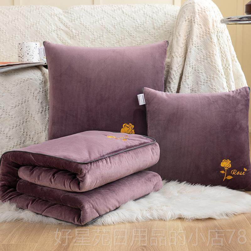 高档加厚抱枕被子两用折叠车载靠垫头枕被冬办季珊瑚绒公休室午空