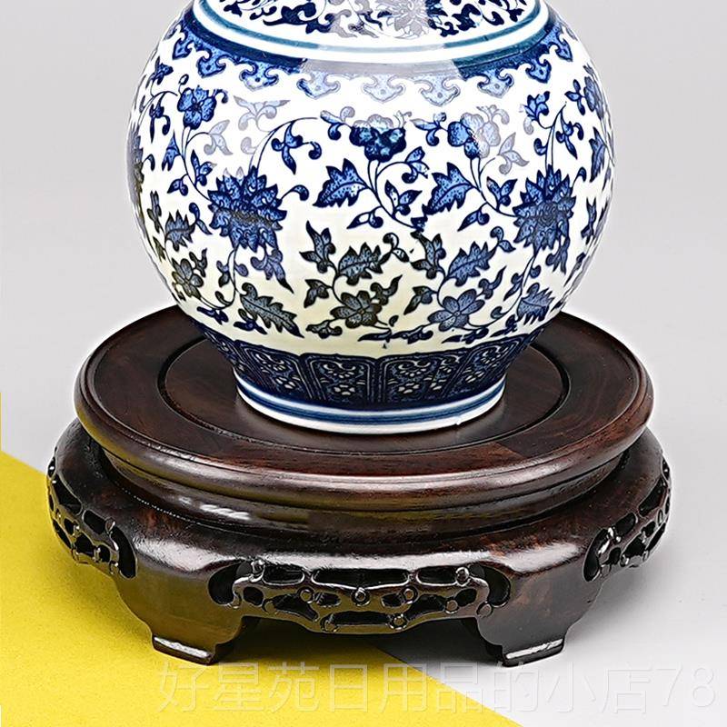 高档实木圆形盆底座摆件托花景鱼缸酒坛工艺品茶瓶壶黑檀高承重架图片