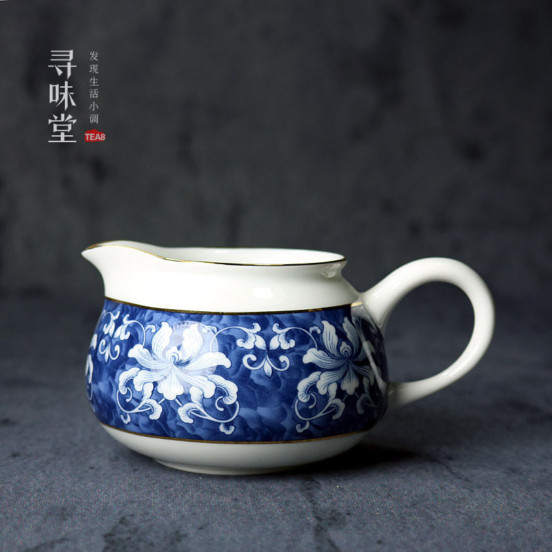描金青花瓷公道杯高档茶海釉下彩锦上添花公杯匀杯青花功夫茶具