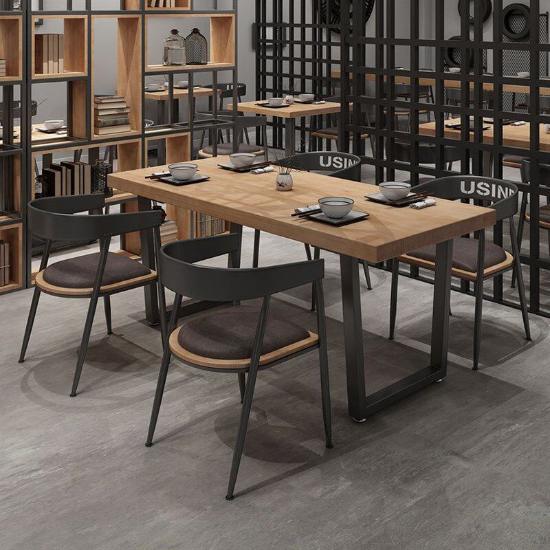 复古酒吧烧烤吧音乐餐饮店工业风实木餐桌正长方形铁艺咖啡厅桌椅