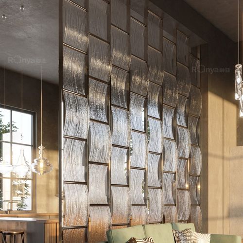 定制雕刻钢化玻璃透光屏风隔断玻璃车刻立体感圆圈现代简约灯具