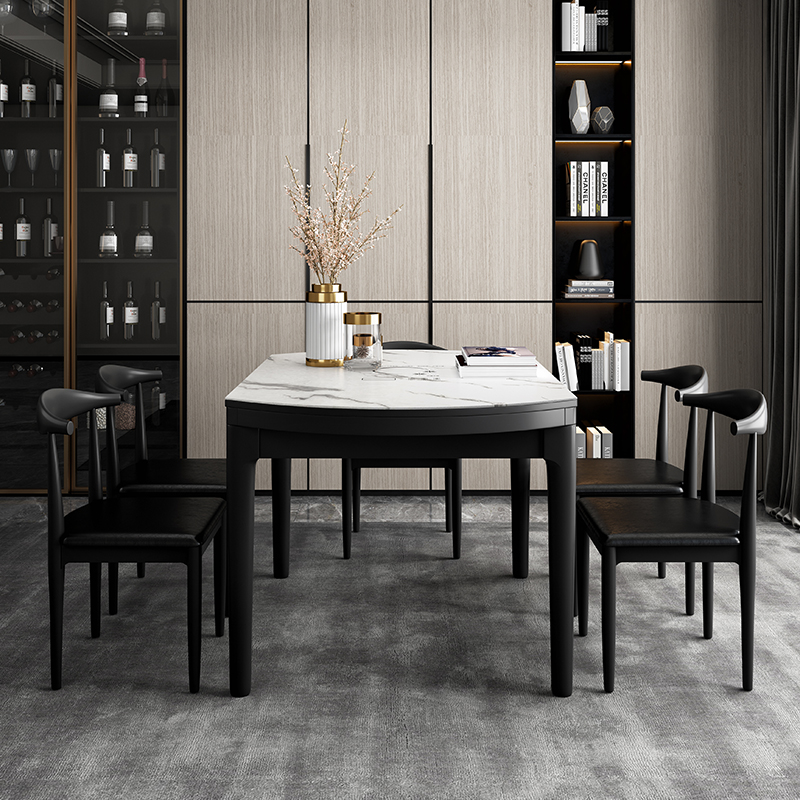 岩板餐桌椅意式极简可伸缩方圆两用简约现代小户型家用饭桌子