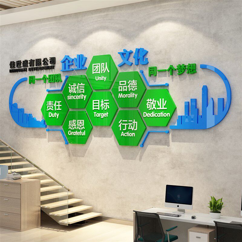 企业文化办公室墙面装饰公司会议室激励志标语背景贴纸画创意布置