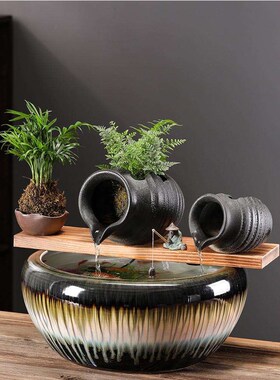 生态鱼缸古法养鱼流水过滤器陶罐中式庭院造景装饰出水口配件创意