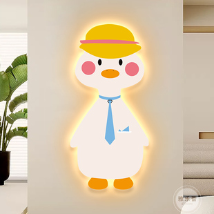 卡通鸭子玄关装饰画灯光画温馨可爱儿童房卧室挂画创意客厅壁灯画