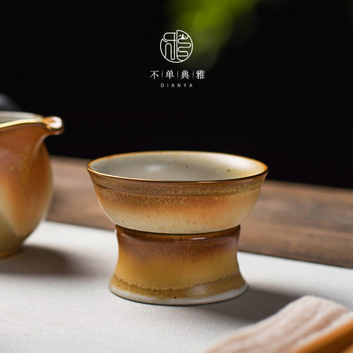 不单典雅粗陶描金茶滤茶漏家用陶瓷过滤器功夫茶具茶道配件滤茶器