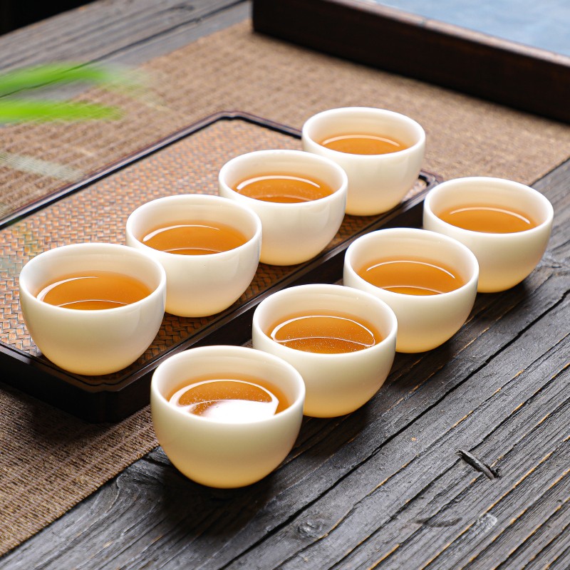 中式功夫小茶杯 羊脂玉白瓷陶瓷杯茶具品茗杯喝茶碗8只装家用创意