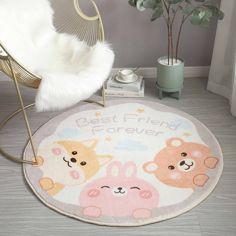 仿羊绒卡通可爱儿童房圆形地毯客厅卧室吊篮电脑椅加厚地垫可水洗