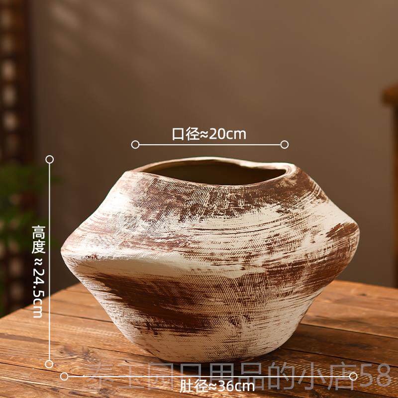 高档景德镇陶花瓶复古瓷手落工捏花器诧寂风意釉面大口径地花盆禅