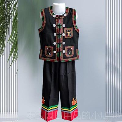 高档云南哈尼族服装儿童马甲2款025新族舞蹈演出服数少民帆布绣花