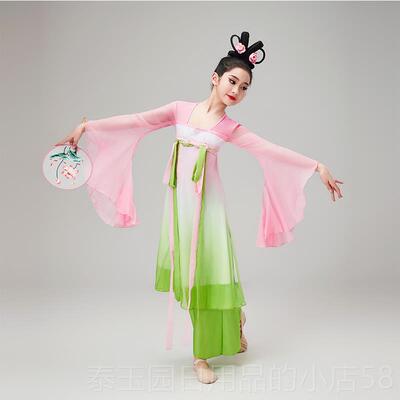 高档典儿汉唐舞蹈古舞飘逸纱衣中国童风练功服舞扇子女童竹枝词演