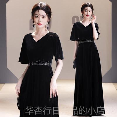 正品大合唱团服钢琴表演指礼公年会主持人女演出司服黑色晚礼服长