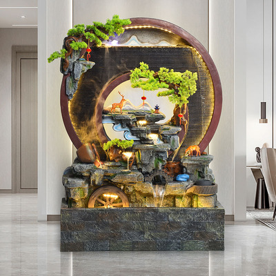 大型水幕墙流水景屏风玄关落地摆件装饰公司庭院假山喷泉景观鱼池
