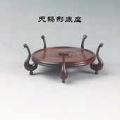 茶壶盆景花瓶古玩摆件玉石花道实木底座瓷铜器复古中式 木雕木托