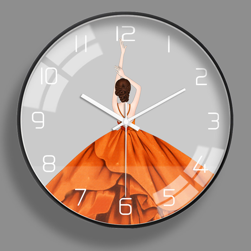 橙色年华创意挂钟客厅静音现代简约时钟石英钟家用装饰墙钟挂表