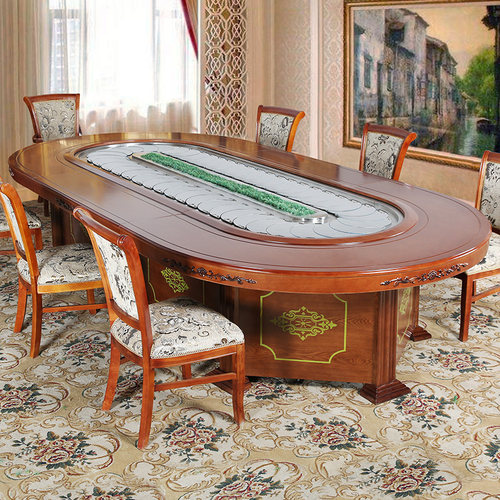 椭圆电动餐桌 回转小火锅设备 自动传送带 电磁炉旋转 中餐长方形