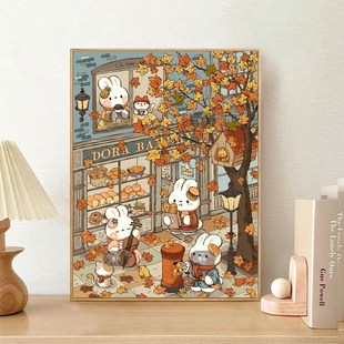 柒彩 diy数字油画敦煌风兔漂Dora小兔丙烯手工填色客厅装饰画解压