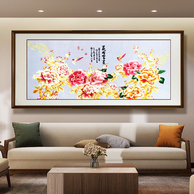 苏绣刺绣成品牡丹花客厅挂画花开富贵精品牡丹商务礼品挂画湘绣