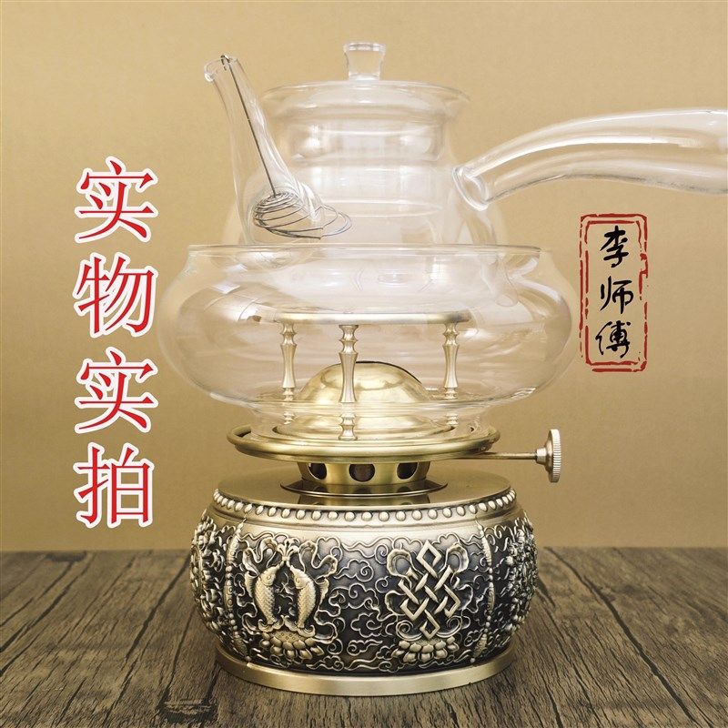 新款潮汕灯空气灯煮茶炉活火茶灯纯黄铜复古茶炉潮汕功夫茶具整套