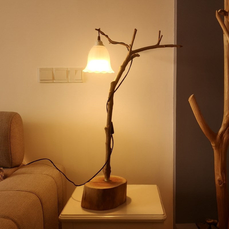 研木社原美玻璃灯罩台灯原生态个性民宿书房卧室家居茶艺室礼品灯